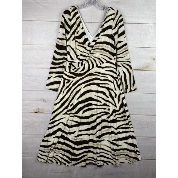 LRL Ralph Lauren Dress Womens 8 Animal Print Midi V-Neck Long Sleeve Faux Wrap - Picture 1 of 10